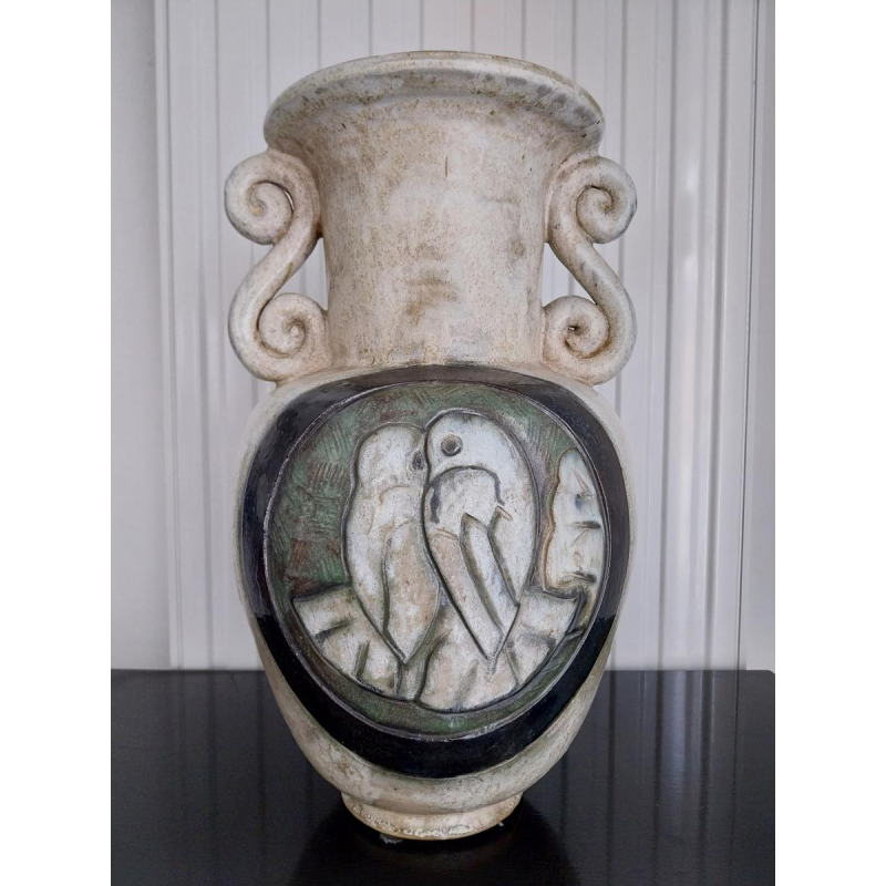 Stoneware vase with bird decoration