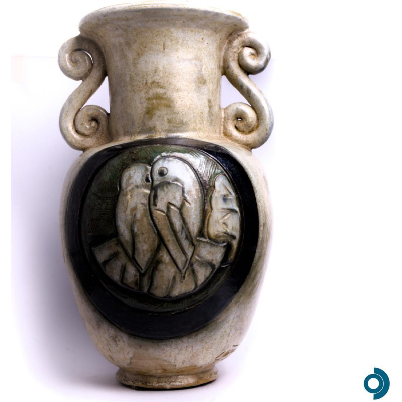 Vase en grès à décor d’oiseaux