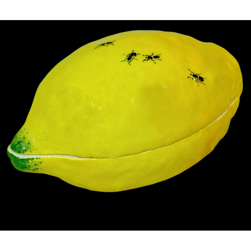 Didier GARDILLOU, boite en forme de citron ornée de fourmis - trompe l'oeil en porcelaine