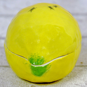 Didier GARDILLOU, lemon-shaped box decorated with ants - trompe l'oeil porcelain