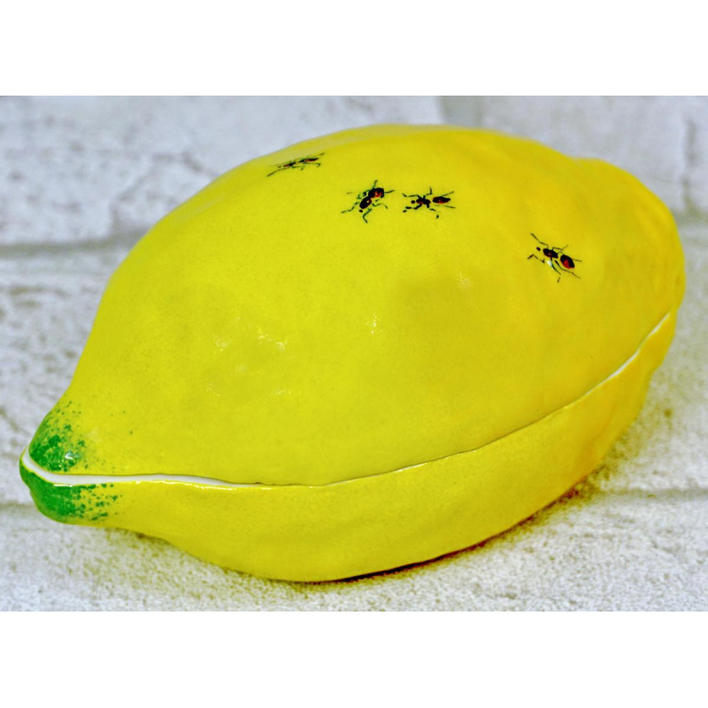 Didier GARDILLOU, boite en forme de citron ornée de fourmis - trompe l'oeil en porcelaine