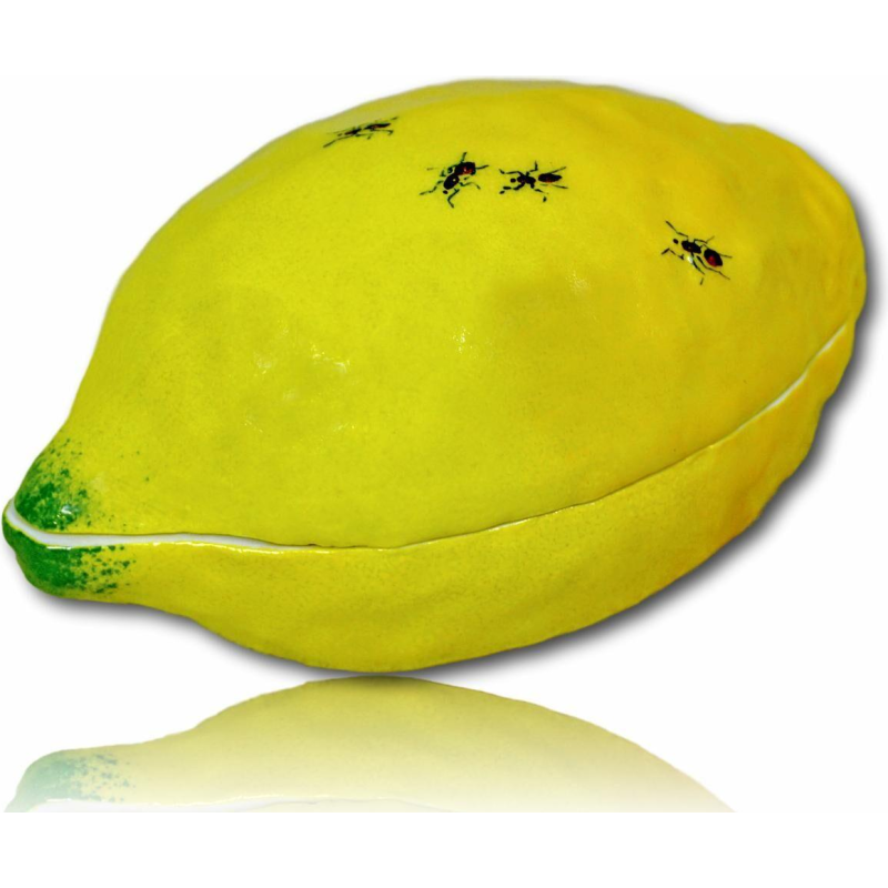 Didier GARDILLOU, boite en forme de citron ornée de fourmis - trompe l'oeil en porcelaine