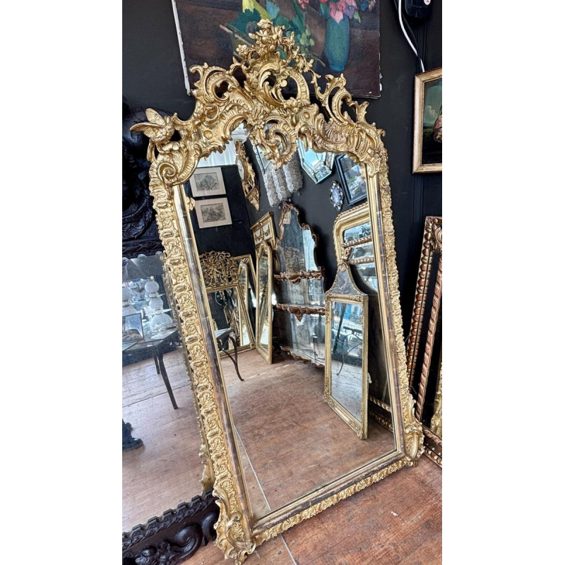 Large carved and gilded wooden mirror - France - 19th century