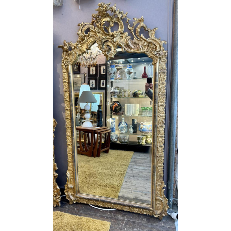 Large carved and gilded wooden mirror - France - 19th century