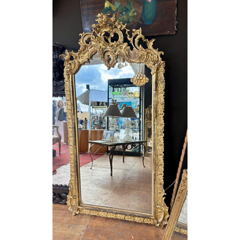 Large carved and gilded wooden mirror - France - 19th century