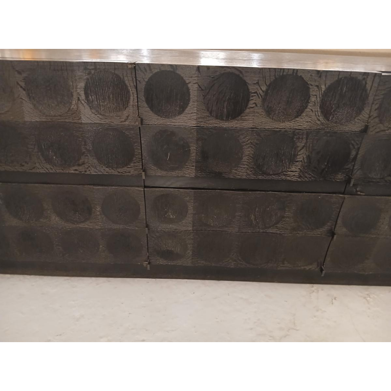Buffet bar brutaliste noir – attribué à Batenburg – design sculptural et rare