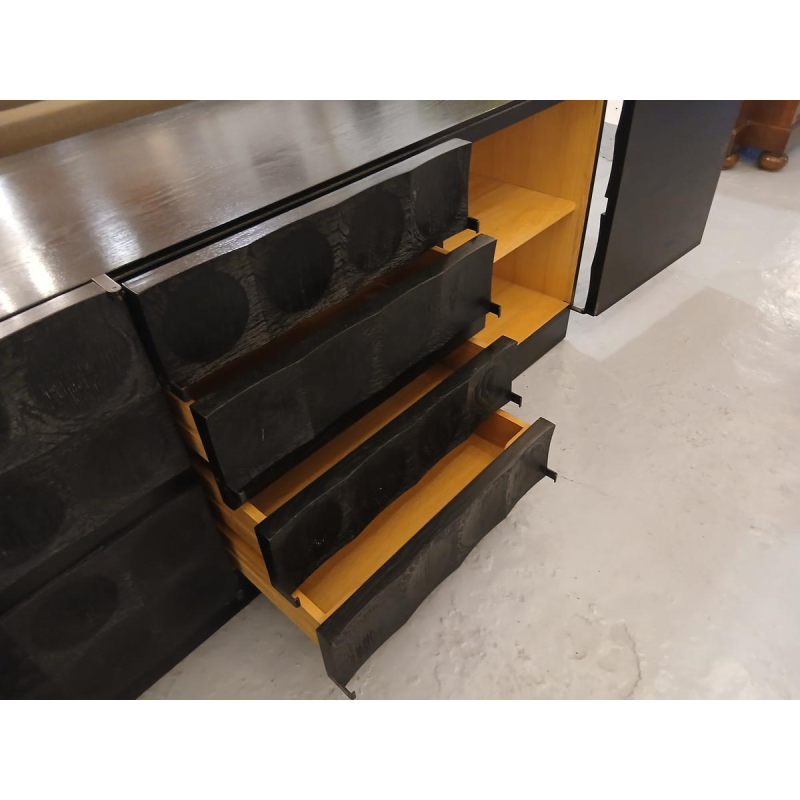 Buffet bar brutaliste noir – attribué à Batenburg – design sculptural et rare
