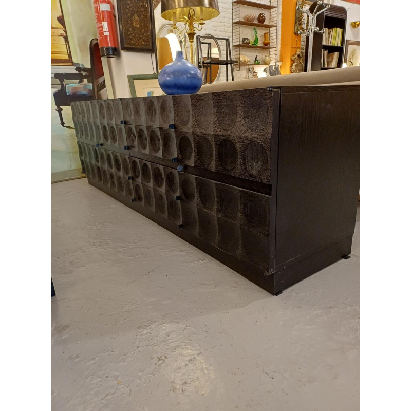 Buffet bar brutaliste noir – attribué à Batenburg – design sculptural et rare