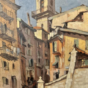 Charles CATTEAU (1880-1966): "Old Nice animated - Tour Saint Augustin"