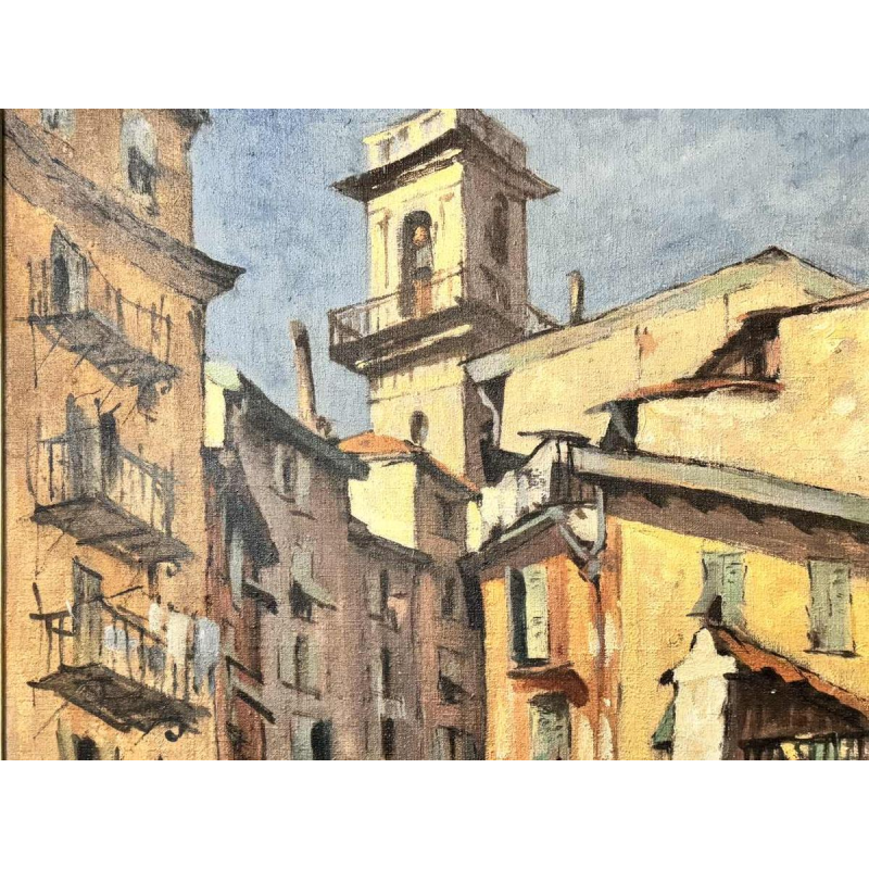 Charles CATTEAU (1880-1966): « Vieux Nice animé- Tour Saint Augustin »