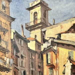 Charles CATTEAU (1880-1966): « Vieux Nice animé- Tour Saint Augustin »