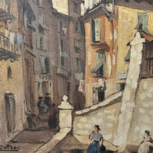 Charles CATTEAU (1880-1966): « Vieux Nice animé- Tour Saint Augustin »