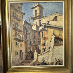 Charles CATTEAU (1880-1966): « Vieux Nice animé- Tour Saint Augustin »