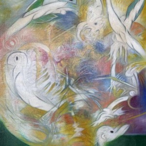 Urbain HERREGODTS (1935-1986) : « Poésie du vol » huile sur toile 71x54 cm