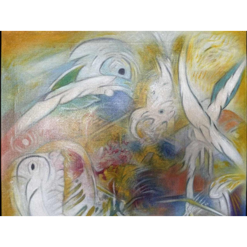 Urbain HERREGODTS (1935-1986) : « Poésie du vol » huile sur toile 71x54 cm