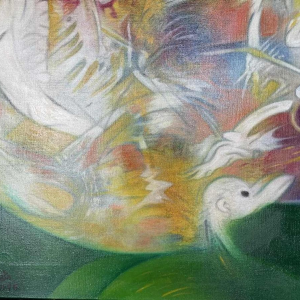 Urbain HERREGODTS (1935-1986) : « Poésie du vol » huile sur toile 71x54 cm