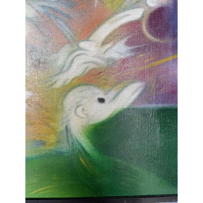 Urbain HERREGODTS (1935-1986) : « Poésie du vol » huile sur toile 71x54 cm