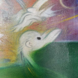 Urbain HERREGODTS (1935-1986): Poëzie van de vlucht olieverf op doek 71x54 cm