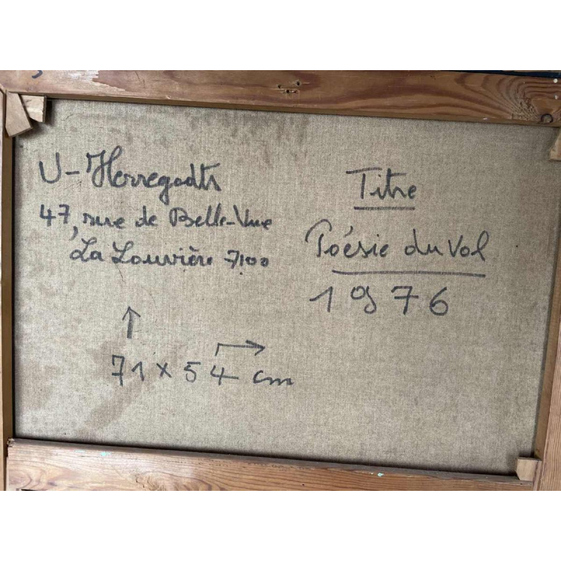 Urbain HERREGODTS (1935-1986): Poëzie van de vlucht olieverf op doek 71x54 cm