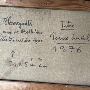 Urbain HERREGODTS (1935-1986) : « Poésie du vol » huile sur toile 71x54 cm