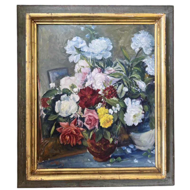Adrien Dupagne “bouquet de fleurs“ still life painting, oil on canvas