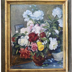 Adrien Dupagne “bouquet de fleurs“ stilleven schilderij, olieverf op doek