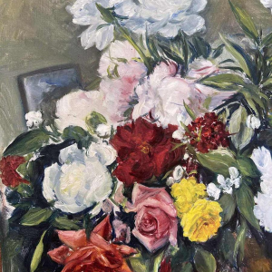 Adrien Dupagne “bouquet de fleurs“ still life painting, oil on canvas