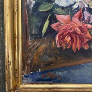 Adrien Dupagne “bouquet de fleurs” tableau nature morte, huile sur toile