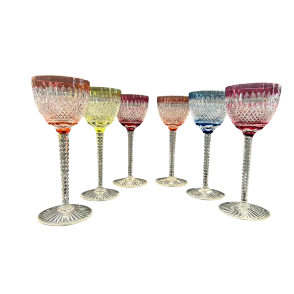 Val Saint Lambert, 6 wine glasses, cut and lined clear crystal
