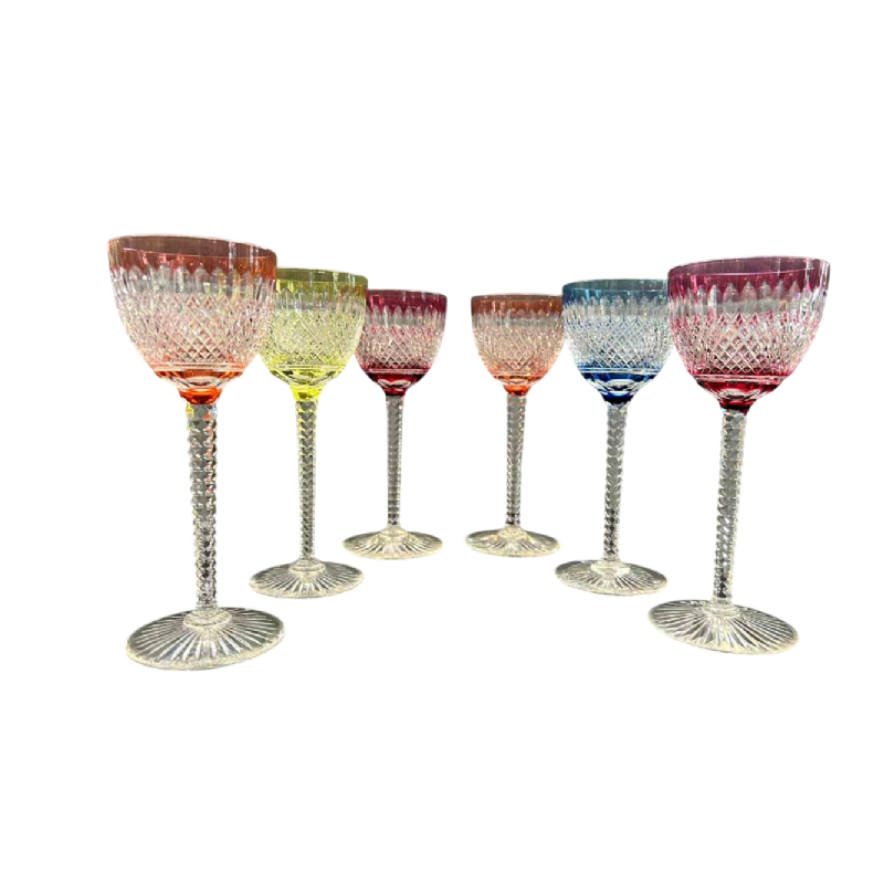 Val Saint Lambert, 6 verres a vin, cristal clair doublé et taillé