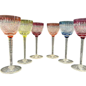 Val Saint Lambert, 6 verres a vin, cristal clair doublé et taillé