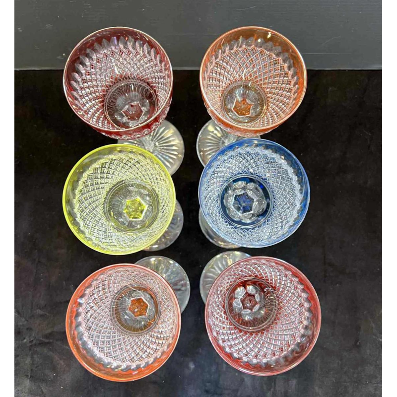 Val Saint Lambert, 6 verres a vin, cristal clair doublé et taillé