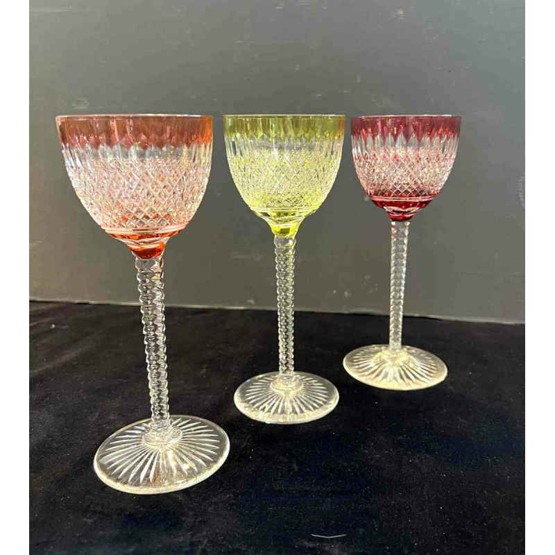 Val Saint Lambert, 6 wine glasses, cut and lined clear crystal