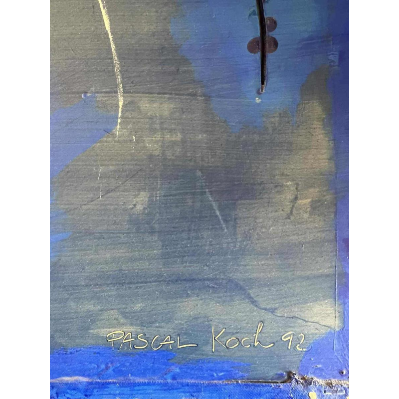 Pascal KOCH “Composition bleue” tableau abstrait, acrylique sur toile, école belge 1992