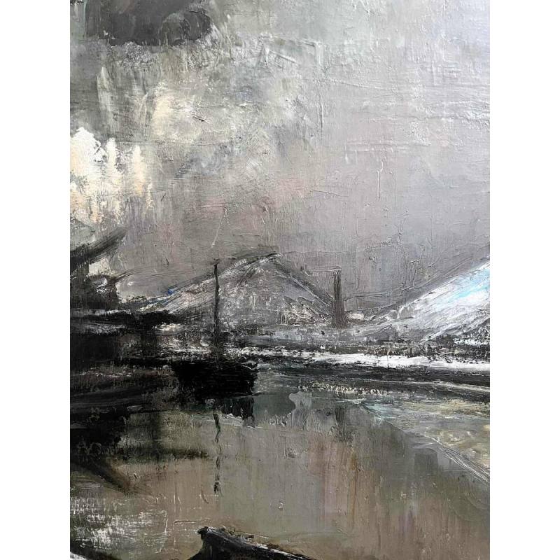 Pierre PAULUS “Paysage industriel sur les bords de la Sambre“ tableau huile sur toile, ca 1930