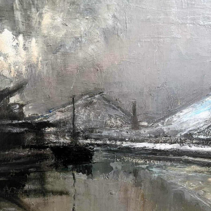 Pierre PAULUS “Industrial landscape on the banks of the Sambre“ painting oil on canvas, ca 1930