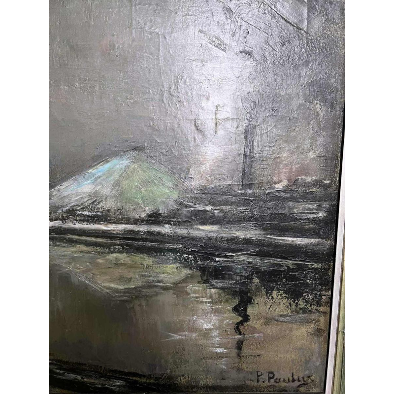 Pierre PAULUS “Industrieel landschap aan de oevers van de Sambre“ schilderij olieverf op doek, ca 1930