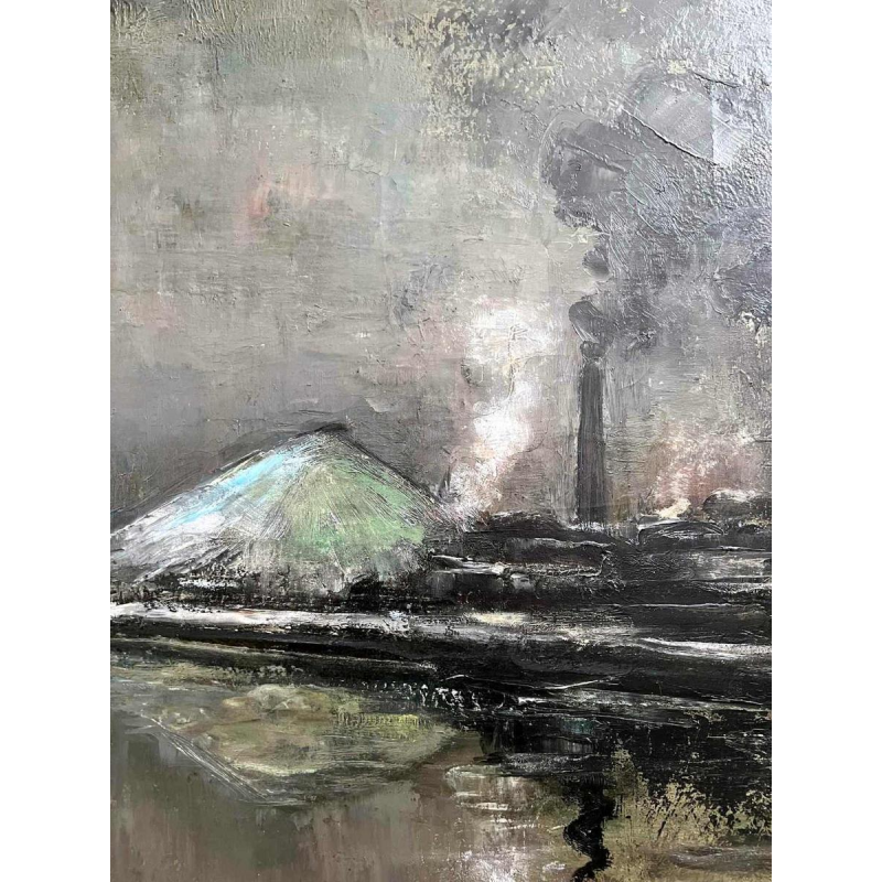 Pierre PAULUS “Industrieel landschap aan de oevers van de Sambre“ schilderij olieverf op doek, ca 1930