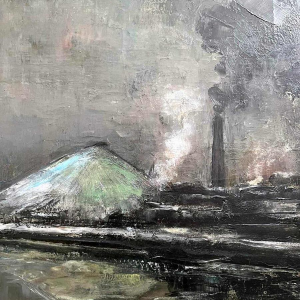 Pierre PAULUS “Paysage industriel sur les bords de la Sambre“ tableau huile sur toile, ca 1930