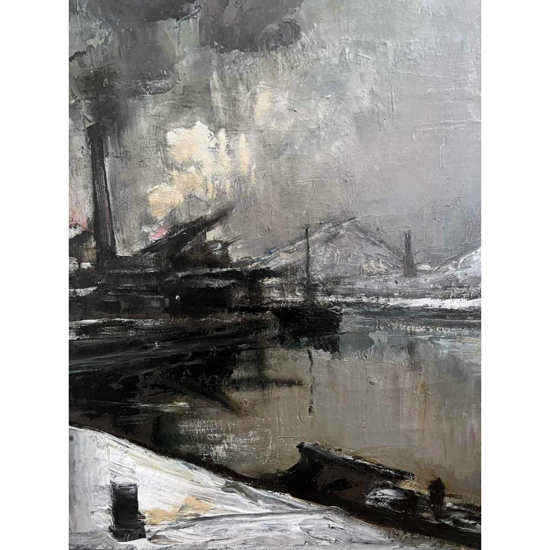 Pierre PAULUS “Industrial landscape on the banks of the Sambre“ painting oil on canvas, ca 1930