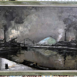 Pierre PAULUS “Paysage industriel sur les bords de la Sambre“ tableau huile sur toile, ca 1930