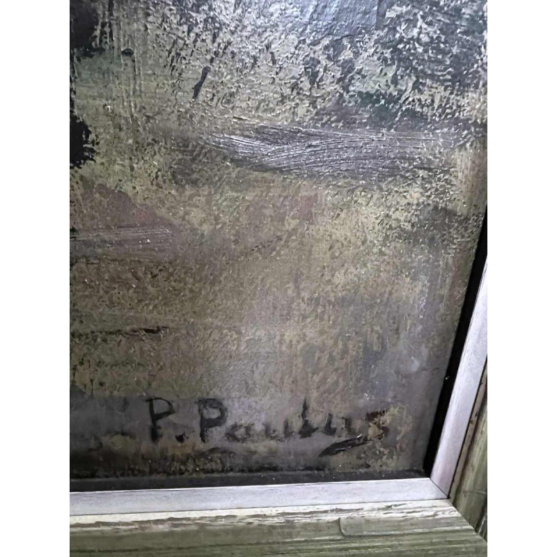 Pierre PAULUS “Industrial landscape on the banks of the Sambre“ painting oil on canvas, ca 1930