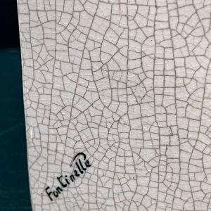 Louis Fontinelle 'Tireurs à l'arc' paire de serre-livres Art Déco en céramique faience craquelée, ca 1930