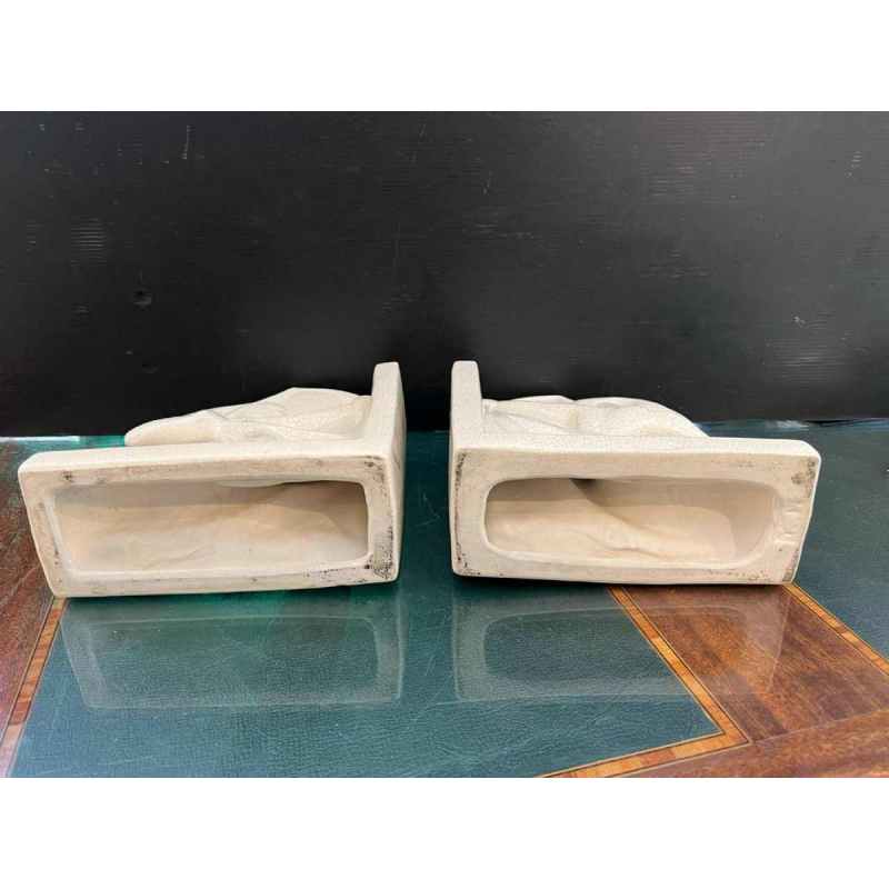 Louis Fontinelle 'Archers' pair of Art Deco cracked ceramic earthenware bookends, ca 1930
