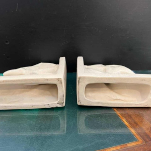 Louis Fontinelle 'Archers' pair of Art Deco cracked ceramic earthenware bookends, ca 1930