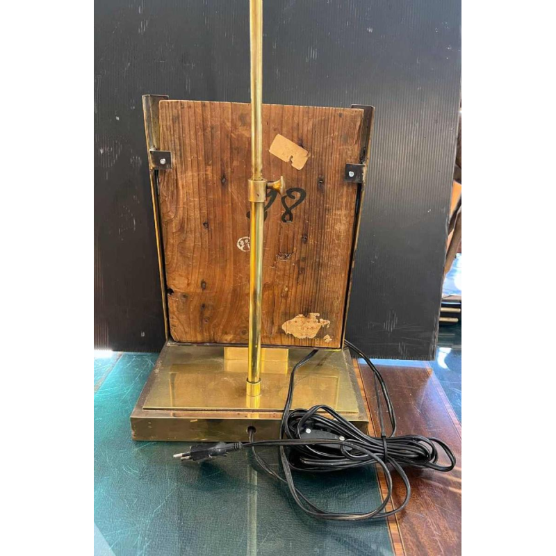 Chinese-style Hollywood Regency table lamp in gilded brass, carved and lacquered wood, ca 1970