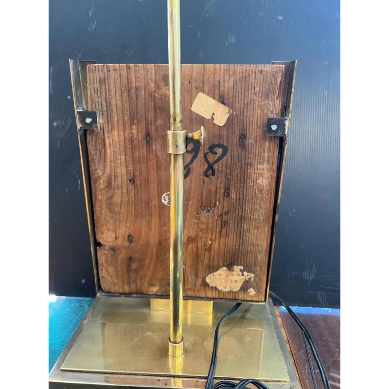 Hollywood Regency tafellamp in Chinese stijl van verguld messing, gebeeldhouwd en gelakt hout, ca 1970