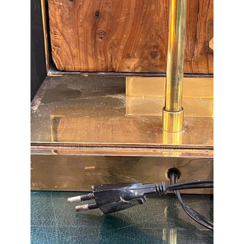 Hollywood Regency tafellamp in Chinese stijl van verguld messing, gebeeldhouwd en gelakt hout, ca 1970