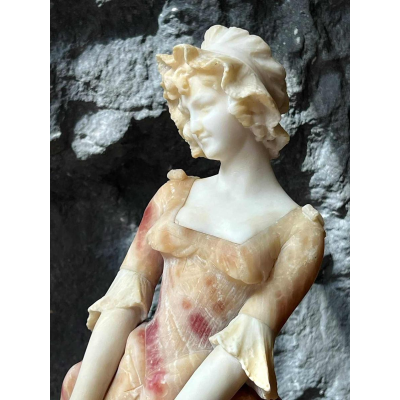Young woman, sculpture in pink-tinted alabaster, Italian work circa 1900