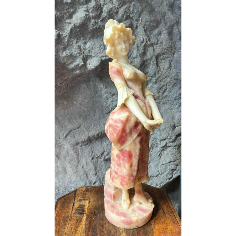 Young woman, sculpture in pink-tinted alabaster, Italian work circa 1900